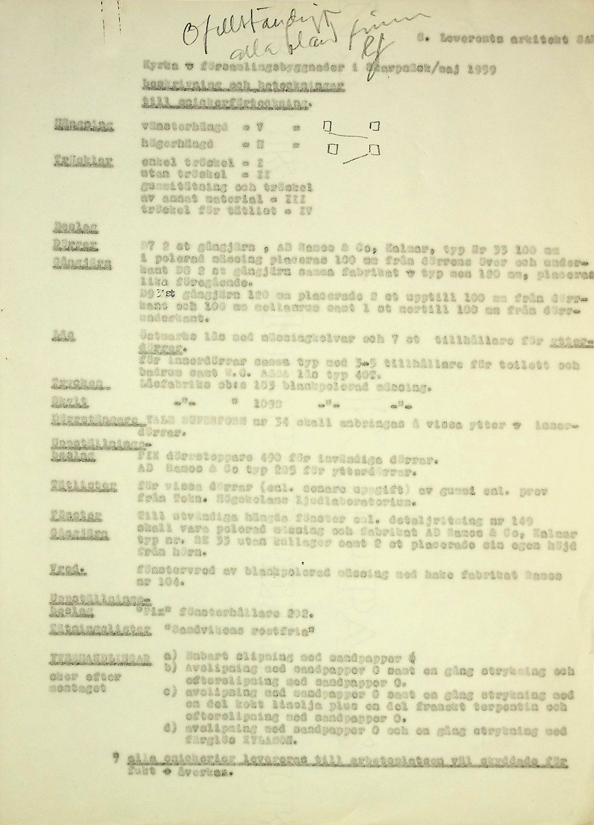 Snickeriförteckning
Markuskyrkan