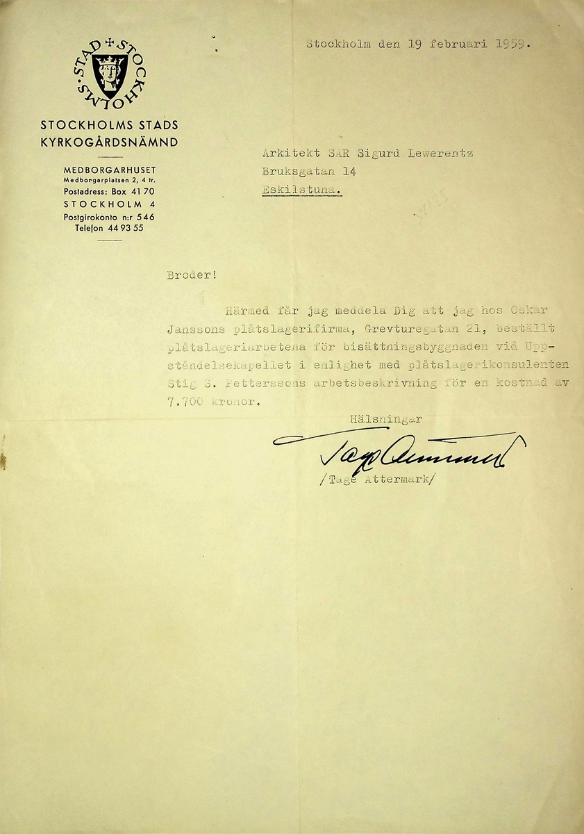 Korrespondens
Markuskyrkan