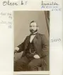 Porträtt av Adolf Fredrik Olsson. Från 1859 auditör vid Andra livgrenadjärregementet i Linköping. Även rådman i Linköping 1876 och förste sådan från 1890, jämte mångårig ordförande i Linköpings stadsfullmäktige med flera befattningar. Gift i Stockholm 1881 med Emma Augusta Bengtsson. Foto 1860-tal.