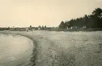 Stranden vid Snäckgärdsbaden i Visby på Gotland med människor som badar, 1927.
