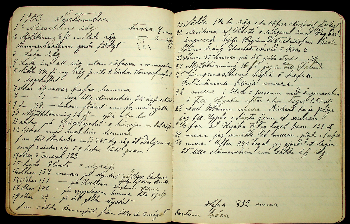 Dagbok åren 1903-19/1 1911 efter hemmansägaren Sigge Johan Gustaf Eriksson i Översätra, Stora Skedvi socken.