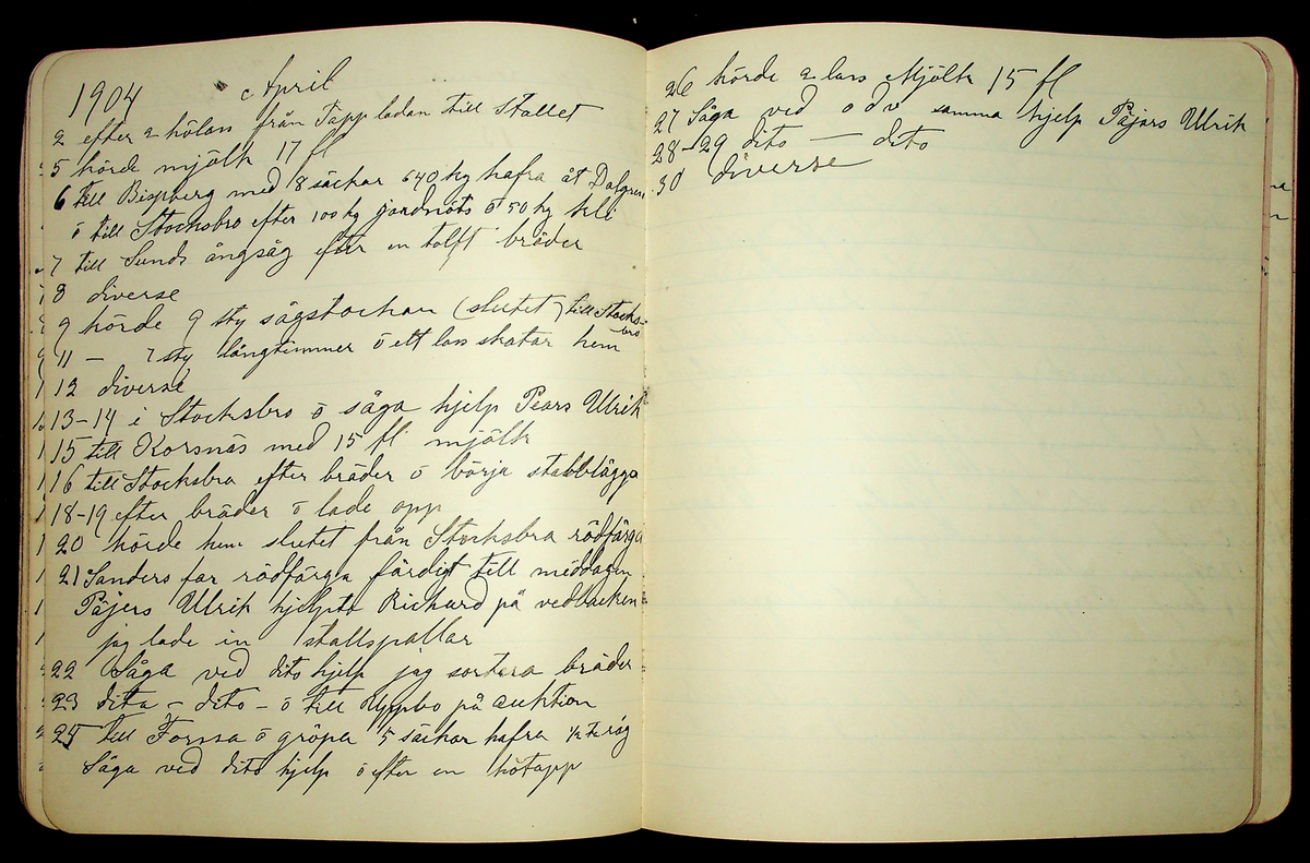 Dagbok åren 1903-19/1 1911 efter hemmansägaren Sigge Johan Gustaf Eriksson i Översätra, Stora Skedvi socken.