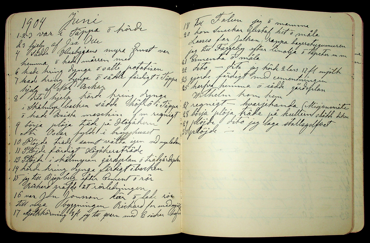 Dagbok åren 1903-19/1 1911 efter hemmansägaren Sigge Johan Gustaf Eriksson i Översätra, Stora Skedvi socken.