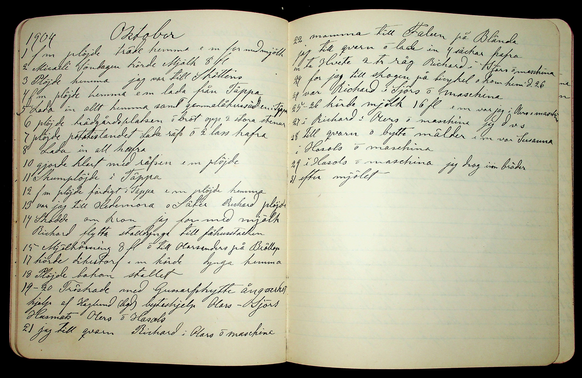 Dagbok åren 1903-19/1 1911 efter hemmansägaren Sigge Johan Gustaf Eriksson i Översätra, Stora Skedvi socken.