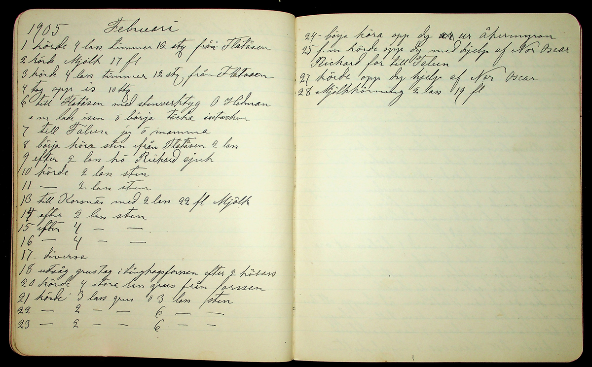 Dagbok åren 1903-19/1 1911 efter hemmansägaren Sigge Johan Gustaf Eriksson i Översätra, Stora Skedvi socken.