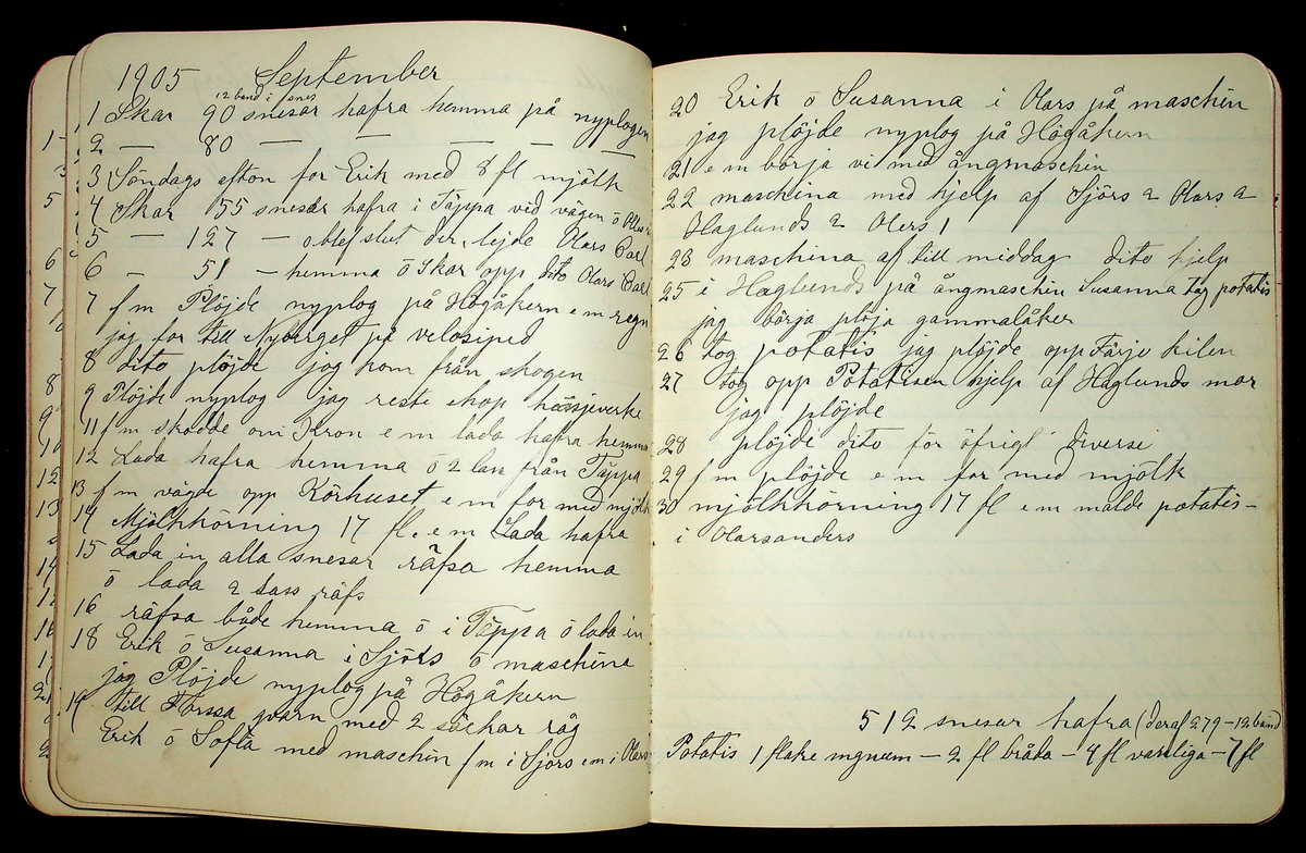 Dagbok åren 1903-19/1 1911 efter hemmansägaren Sigge Johan Gustaf Eriksson i Översätra, Stora Skedvi socken.