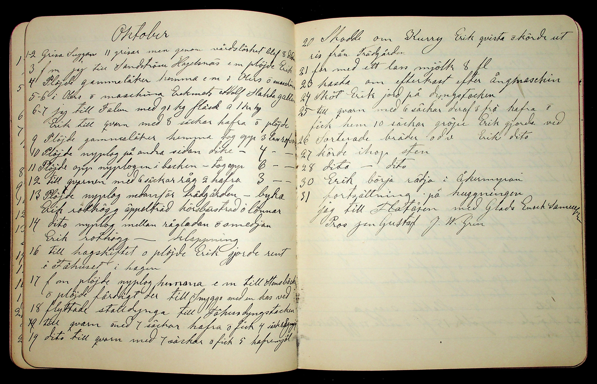 Dagbok åren 1903-19/1 1911 efter hemmansägaren Sigge Johan Gustaf Eriksson i Översätra, Stora Skedvi socken.