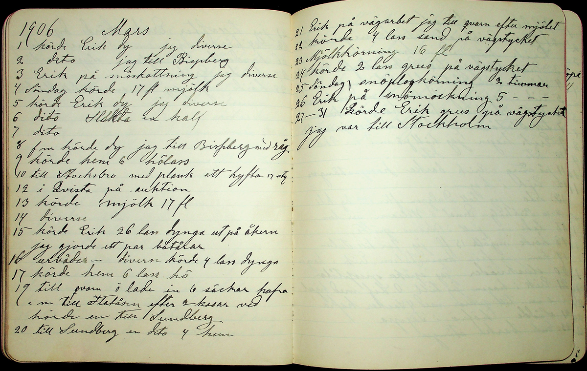 Dagbok åren 1903-19/1 1911 efter hemmansägaren Sigge Johan Gustaf Eriksson i Översätra, Stora Skedvi socken.