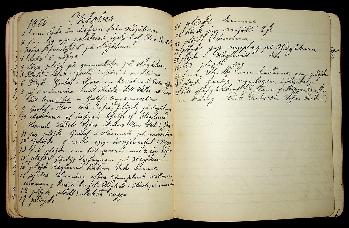 Dagbok åren 1903-19/1 1911 efter hemmansägaren Sigge Johan Gustaf Eriksson i Översätra, Stora Skedvi socken.