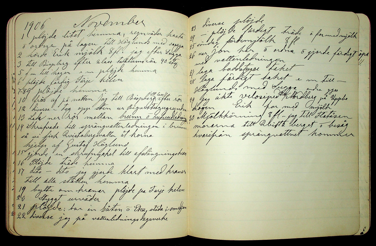 Dagbok åren 1903-19/1 1911 efter hemmansägaren Sigge Johan Gustaf Eriksson i Översätra, Stora Skedvi socken.