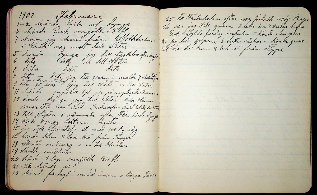 Dagbok åren 1903-19/1 1911 efter hemmansägaren Sigge Johan Gustaf Eriksson i Översätra, Stora Skedvi socken.
