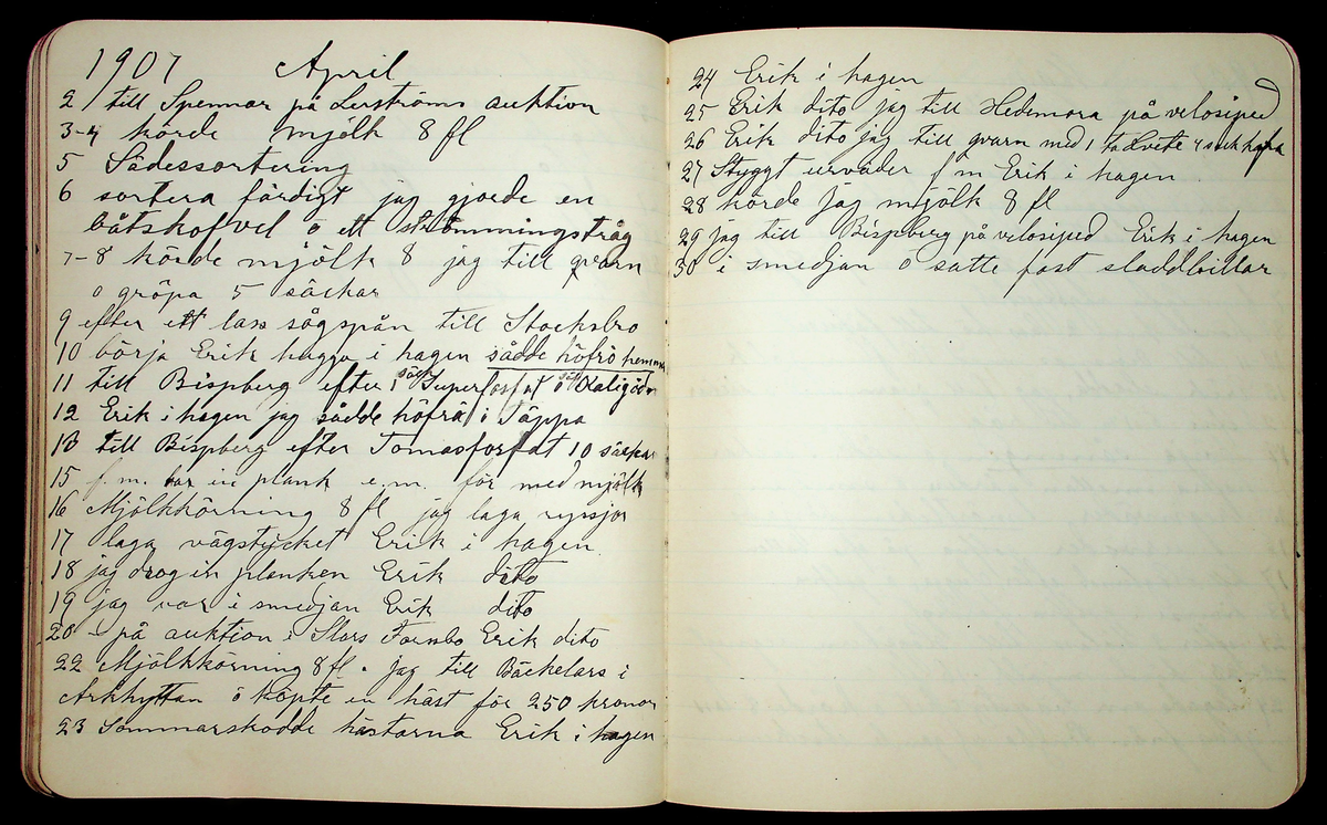 Dagbok åren 1903-19/1 1911 efter hemmansägaren Sigge Johan Gustaf Eriksson i Översätra, Stora Skedvi socken.