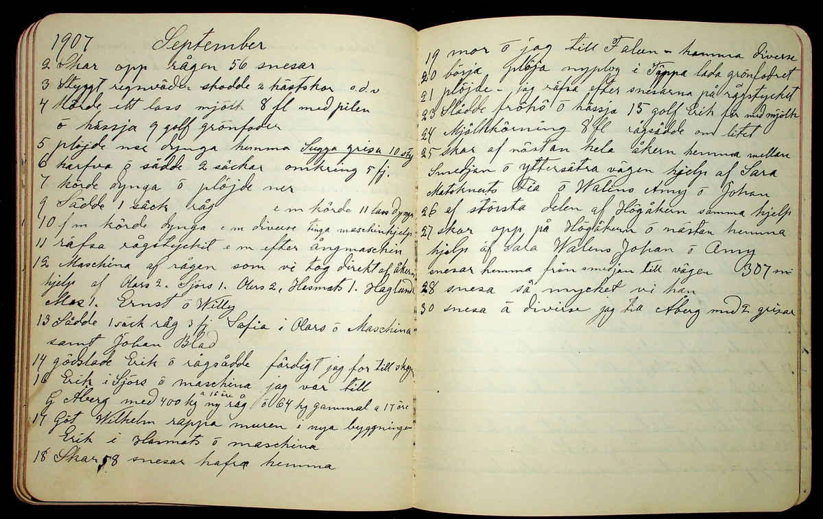 Dagbok åren 1903-19/1 1911 efter hemmansägaren Sigge Johan Gustaf Eriksson i Översätra, Stora Skedvi socken.