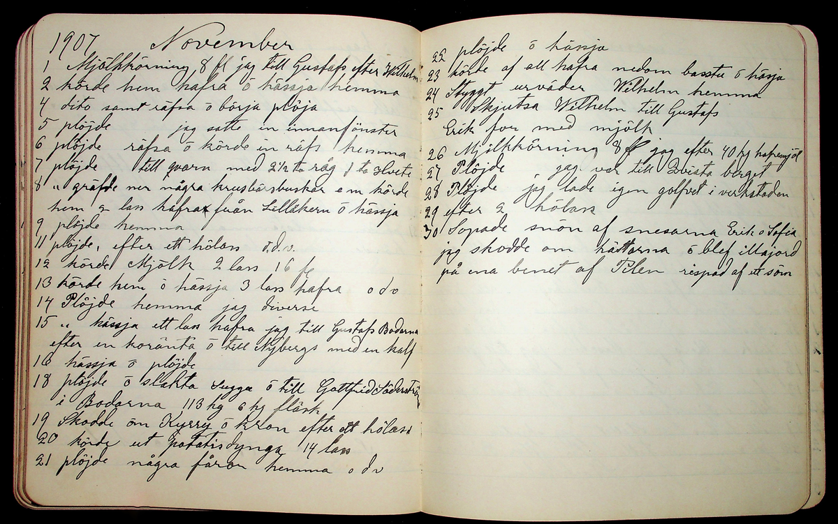 Dagbok åren 1903-19/1 1911 efter hemmansägaren Sigge Johan Gustaf Eriksson i Översätra, Stora Skedvi socken.
