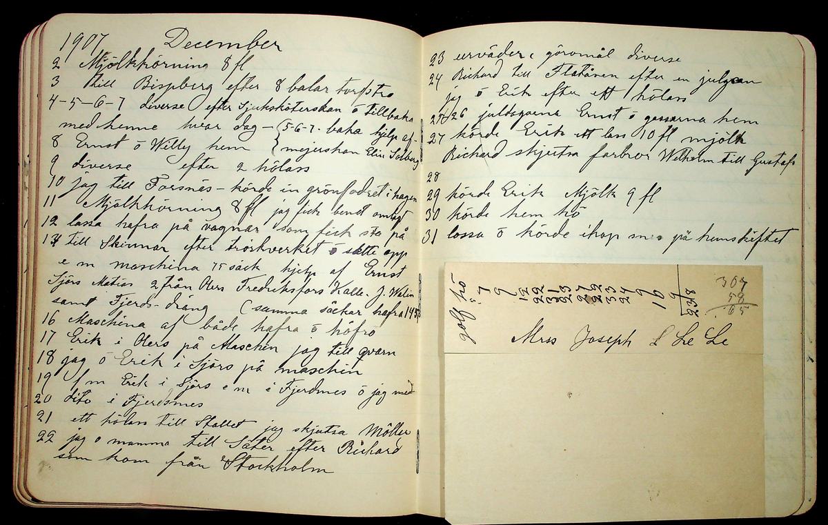 Dagbok åren 1903-19/1 1911 efter hemmansägaren Sigge Johan Gustaf Eriksson i Översätra, Stora Skedvi socken.