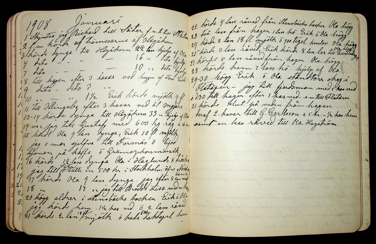 Dagbok åren 1903-19/1 1911 efter hemmansägaren Sigge Johan Gustaf Eriksson i Översätra, Stora Skedvi socken.