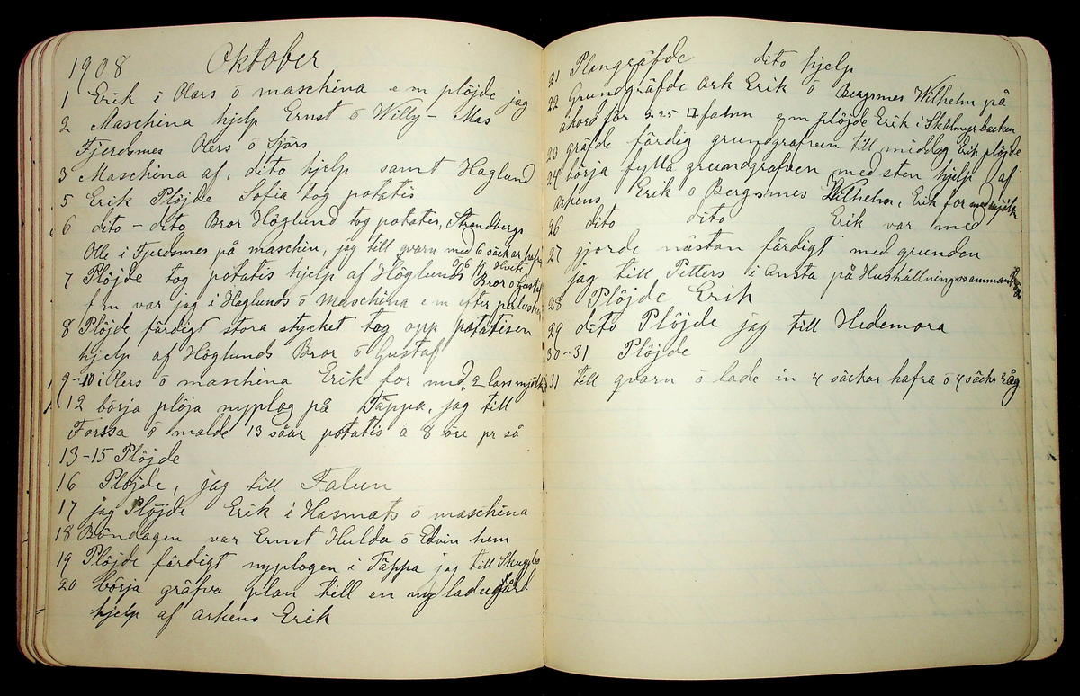 Dagbok åren 1903-19/1 1911 efter hemmansägaren Sigge Johan Gustaf Eriksson i Översätra, Stora Skedvi socken.
