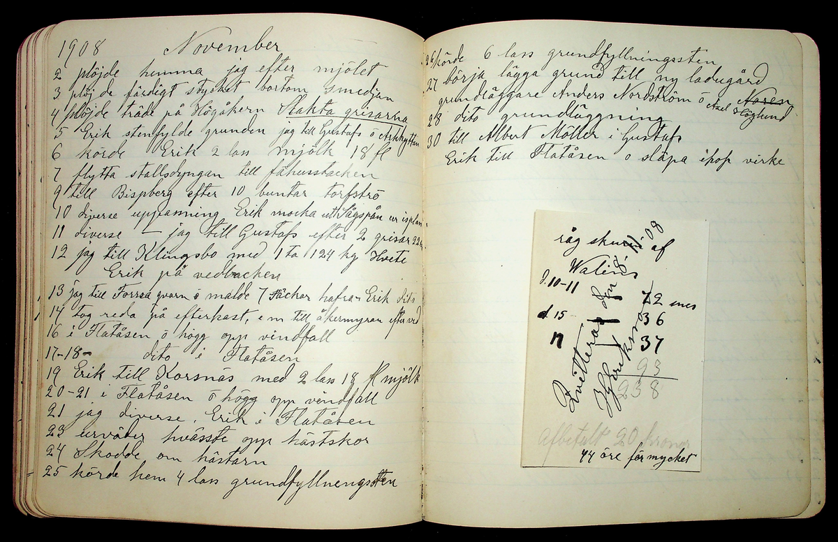 Dagbok åren 1903-19/1 1911 efter hemmansägaren Sigge Johan Gustaf Eriksson i Översätra, Stora Skedvi socken.