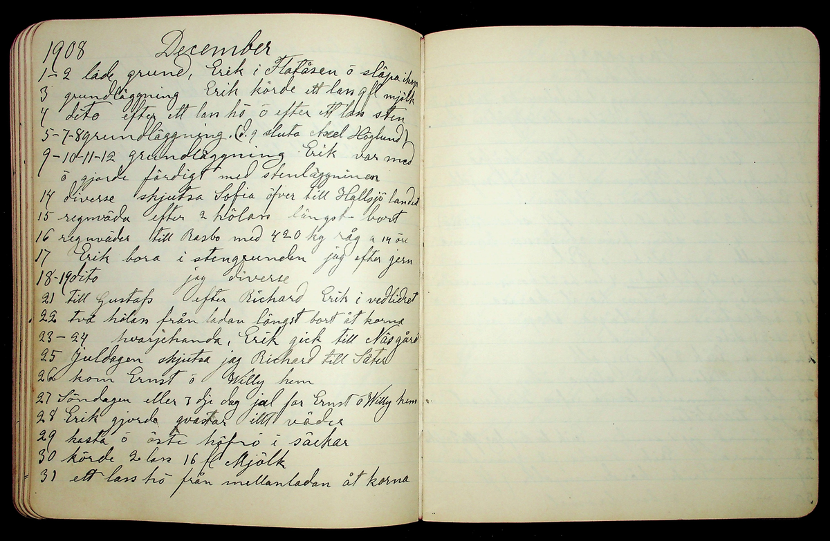 Dagbok åren 1903-19/1 1911 efter hemmansägaren Sigge Johan Gustaf Eriksson i Översätra, Stora Skedvi socken.