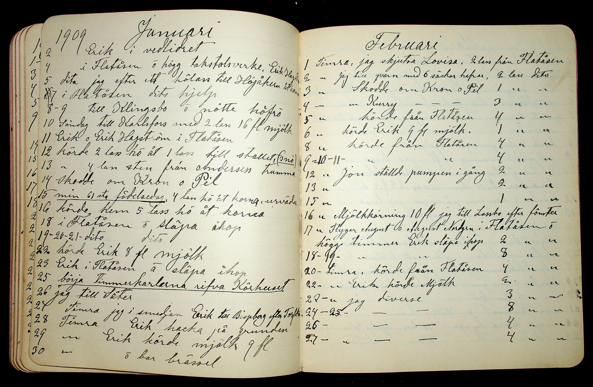 Dagbok åren 1903-19/1 1911 efter hemmansägaren Sigge Johan Gustaf Eriksson i Översätra, Stora Skedvi socken.