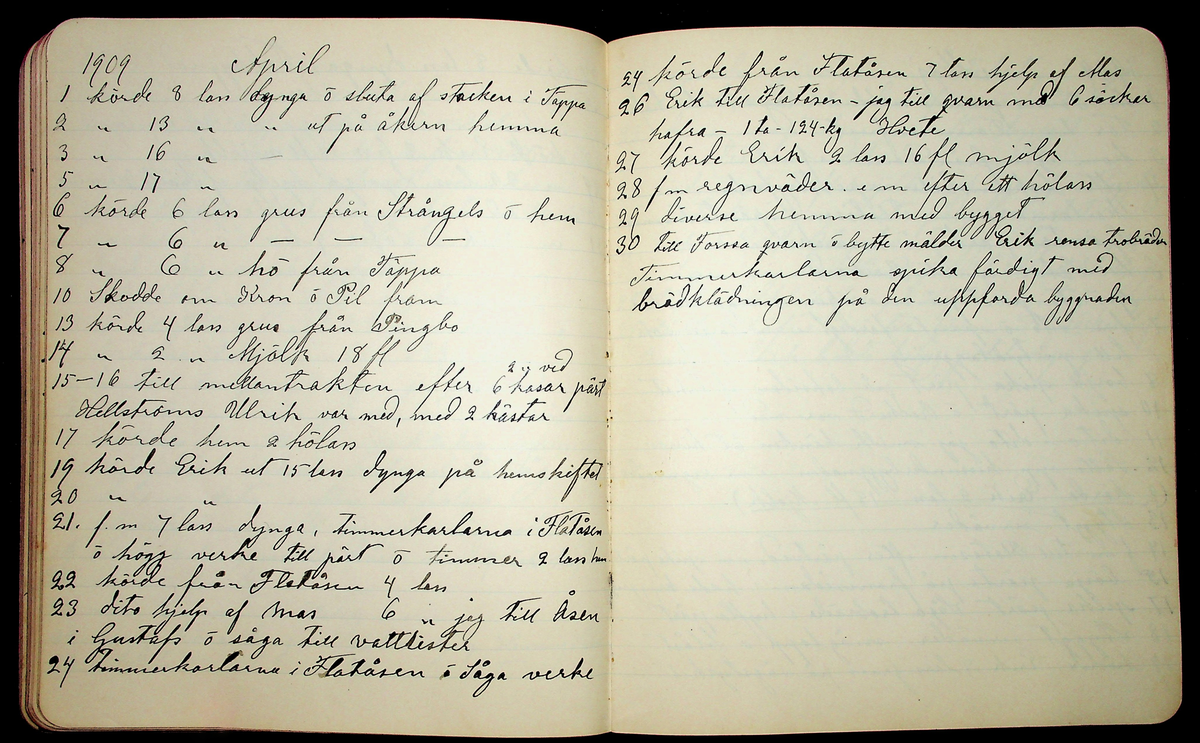 Dagbok åren 1903-19/1 1911 efter hemmansägaren Sigge Johan Gustaf Eriksson i Översätra, Stora Skedvi socken.