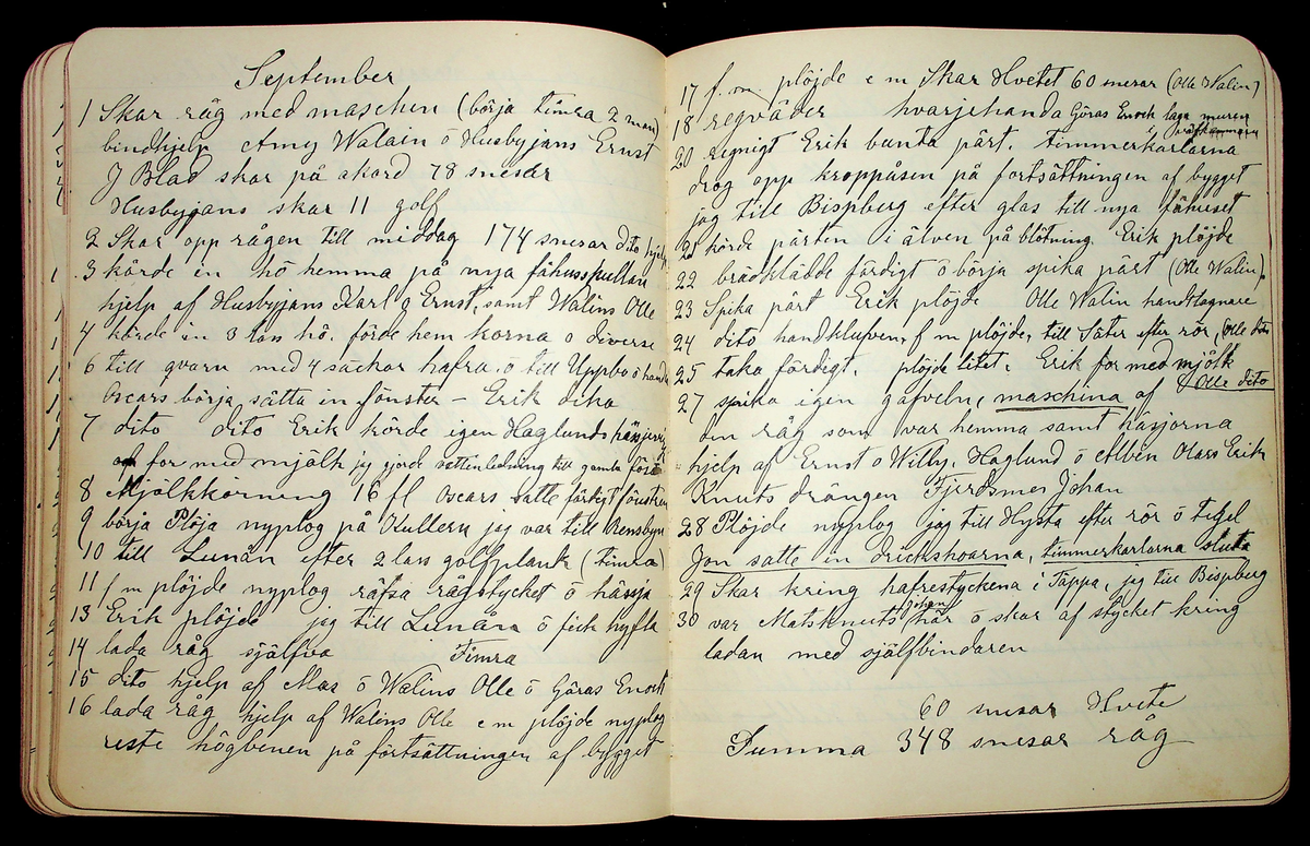 Dagbok åren 1903-19/1 1911 efter hemmansägaren Sigge Johan Gustaf Eriksson i Översätra, Stora Skedvi socken.