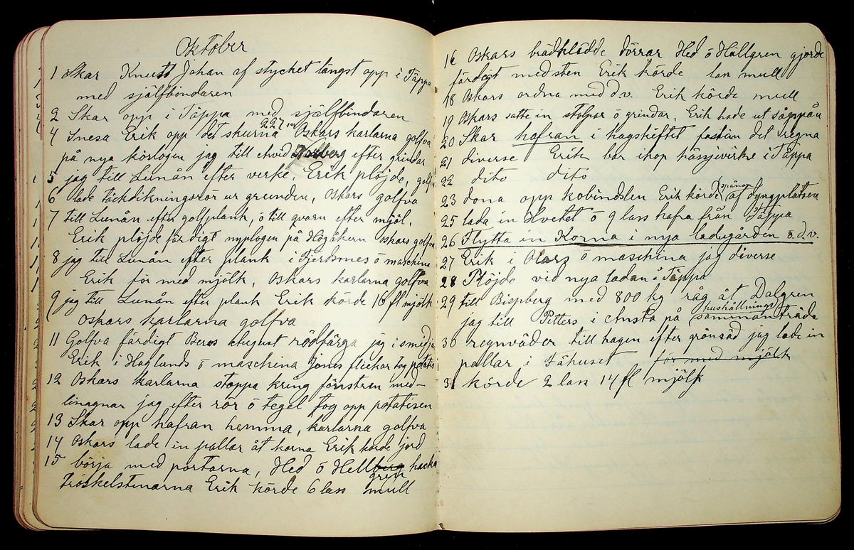 Dagbok åren 1903-19/1 1911 efter hemmansägaren Sigge Johan Gustaf Eriksson i Översätra, Stora Skedvi socken.