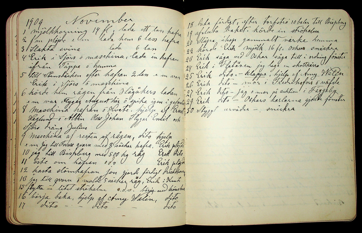 Dagbok åren 1903-19/1 1911 efter hemmansägaren Sigge Johan Gustaf Eriksson i Översätra, Stora Skedvi socken.