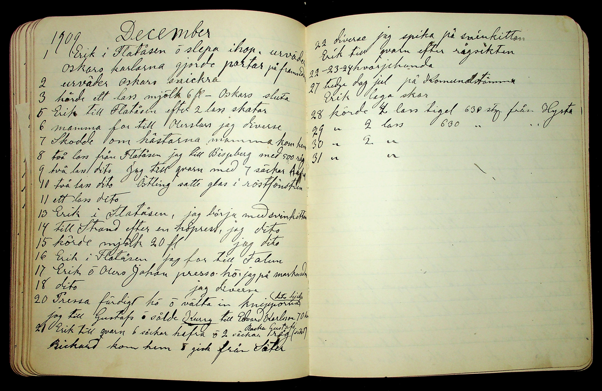 Dagbok åren 1903-19/1 1911 efter hemmansägaren Sigge Johan Gustaf Eriksson i Översätra, Stora Skedvi socken.