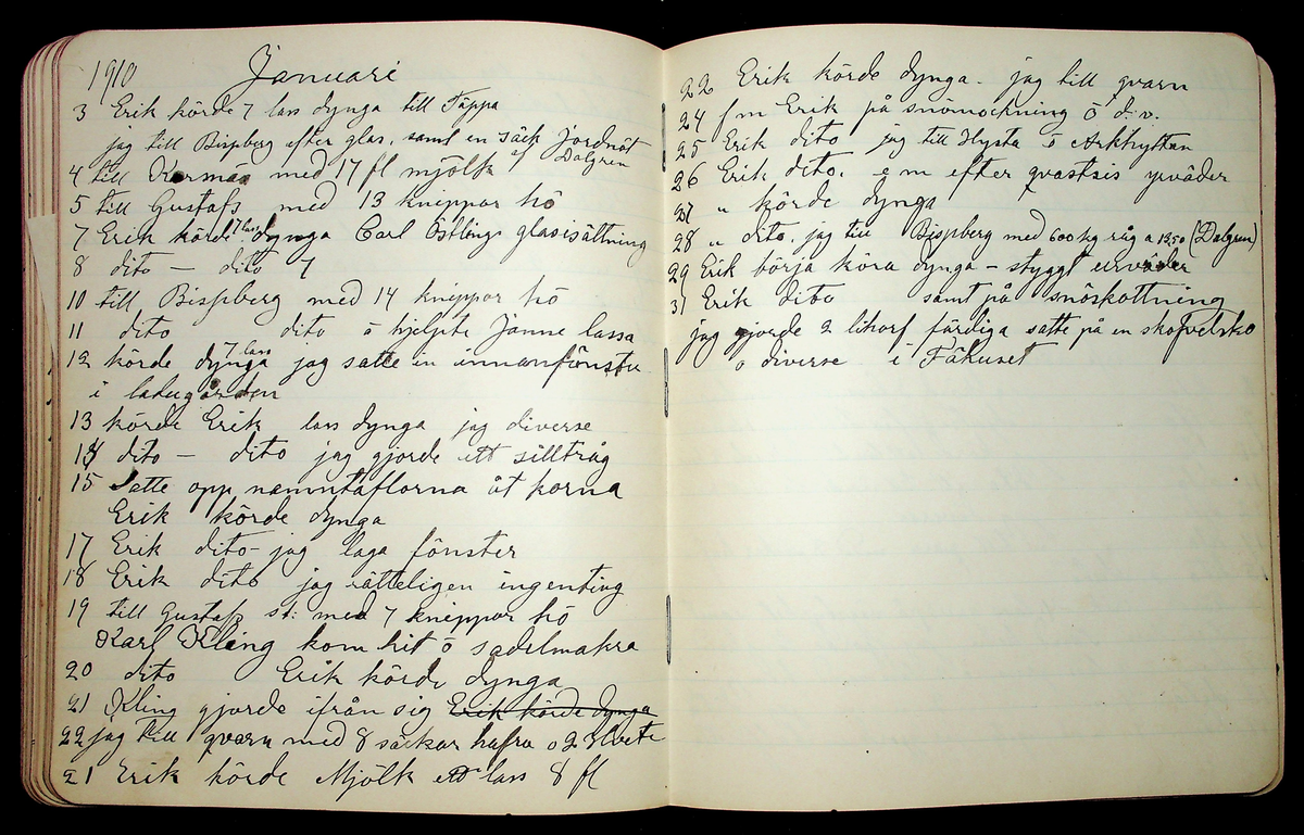 Dagbok åren 1903-19/1 1911 efter hemmansägaren Sigge Johan Gustaf Eriksson i Översätra, Stora Skedvi socken.