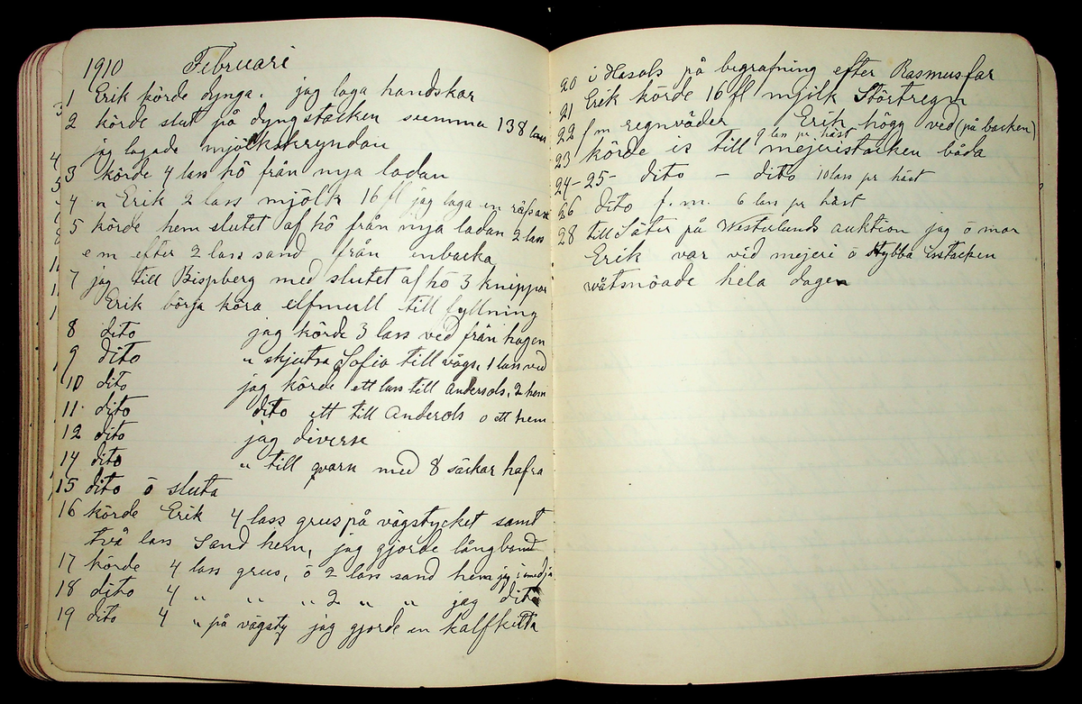 Dagbok åren 1903-19/1 1911 efter hemmansägaren Sigge Johan Gustaf Eriksson i Översätra, Stora Skedvi socken.