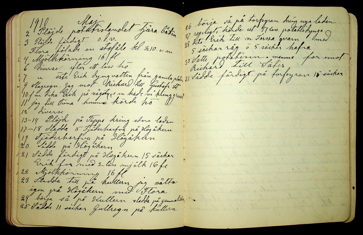 Dagbok åren 1903-19/1 1911 efter hemmansägaren Sigge Johan Gustaf Eriksson i Översätra, Stora Skedvi socken.