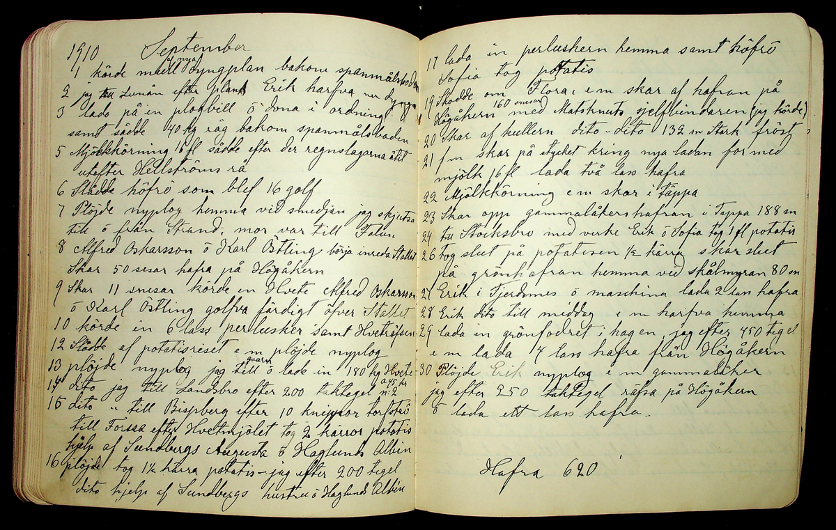 Dagbok åren 1903-19/1 1911 efter hemmansägaren Sigge Johan Gustaf Eriksson i Översätra, Stora Skedvi socken.