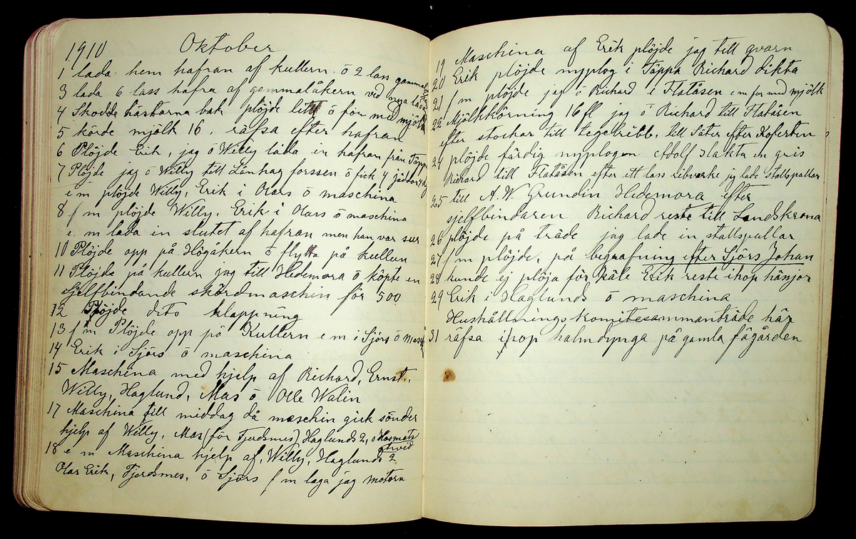 Dagbok åren 1903-19/1 1911 efter hemmansägaren Sigge Johan Gustaf Eriksson i Översätra, Stora Skedvi socken.