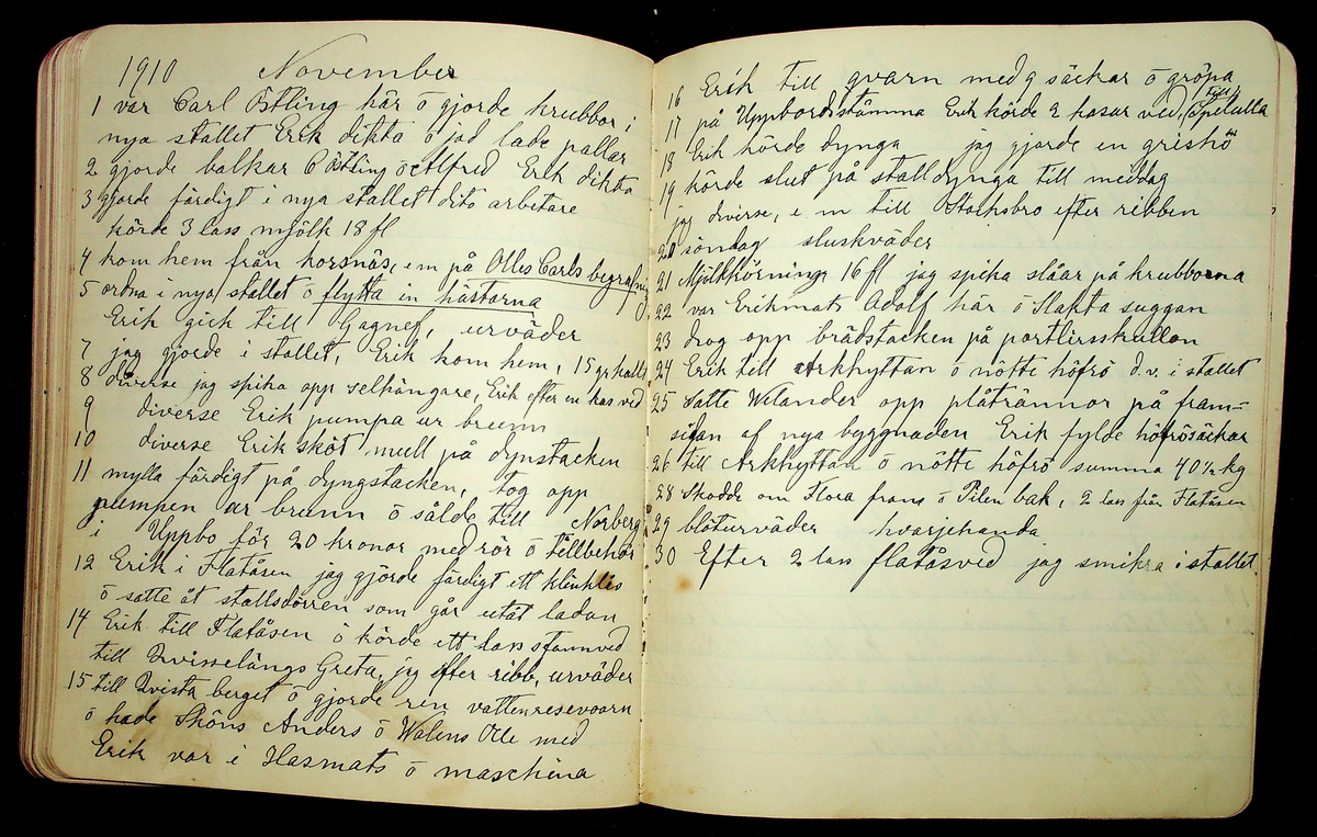 Dagbok åren 1903-19/1 1911 efter hemmansägaren Sigge Johan Gustaf Eriksson i Översätra, Stora Skedvi socken.