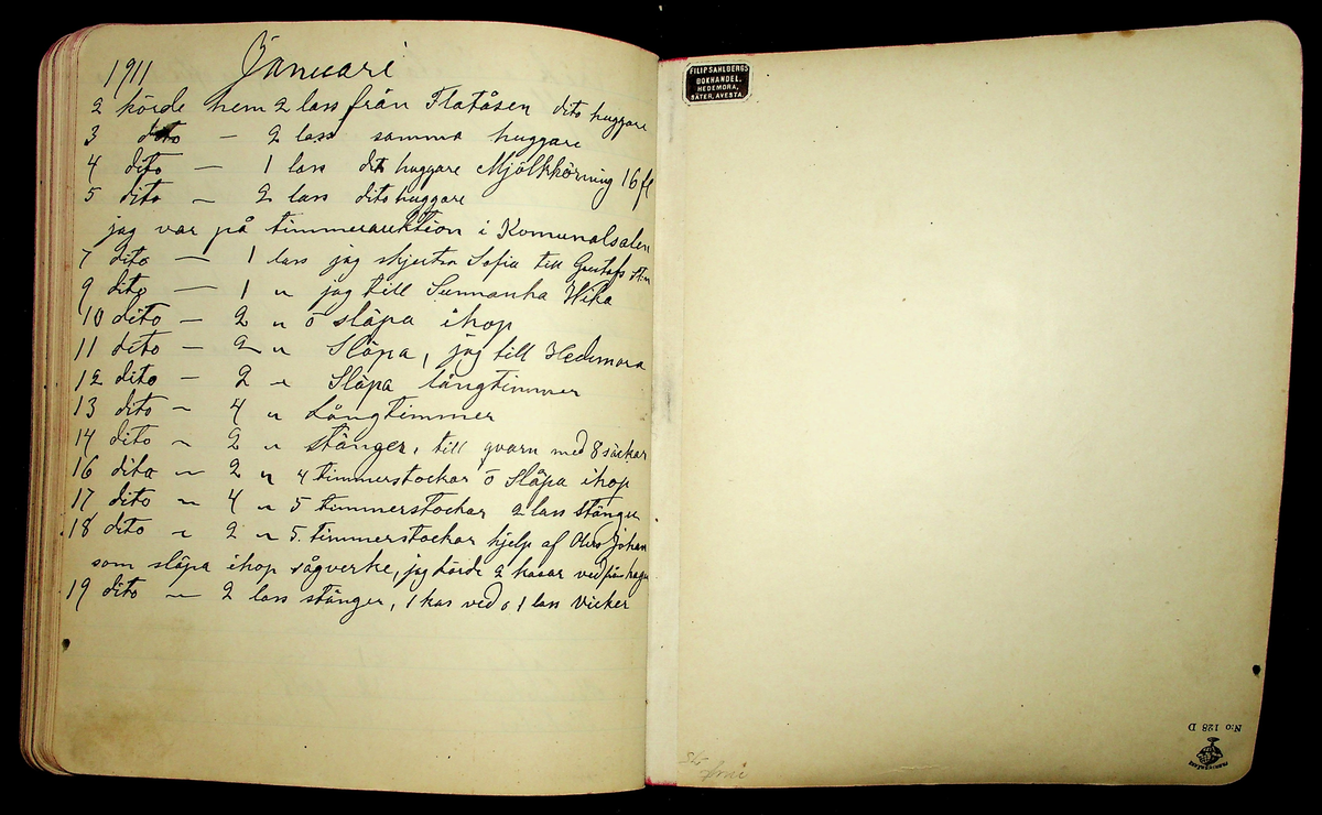 Dagbok åren 1903-19/1 1911 efter hemmansägaren Sigge Johan Gustaf Eriksson i Översätra, Stora Skedvi socken.