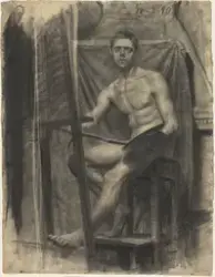 Akt, sittende [Tegning]