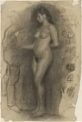 Kvinneakt, stående [Tegning]