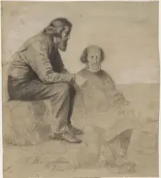 To menn, sittende [Tegning]