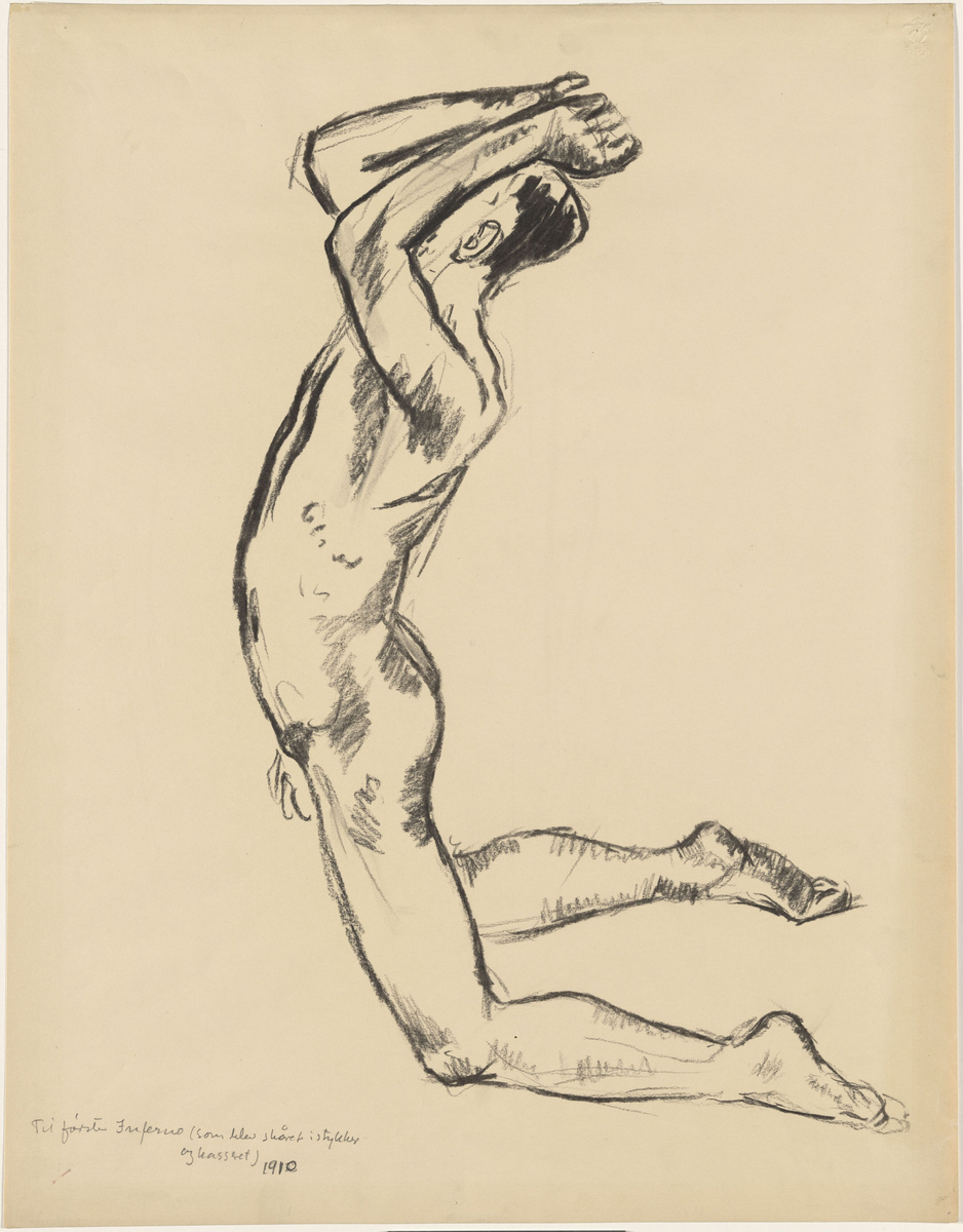 Knelende mannsfigur [Tegning]