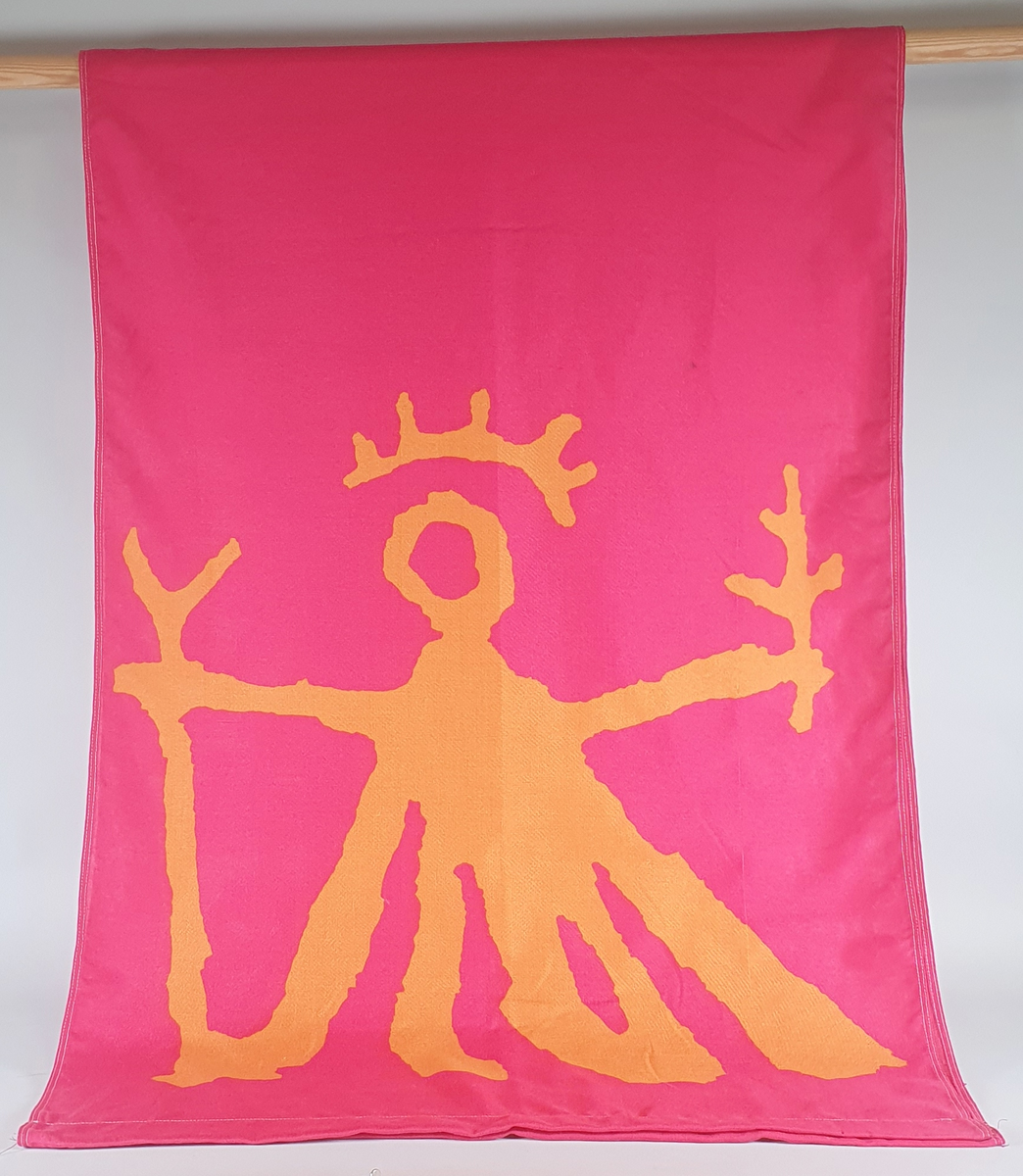 Rosa banner med kulturpiktogram i oransje.
