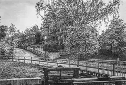 Slussgatan mot väster, år 1970. Vid Tannefors slussar. Tillh