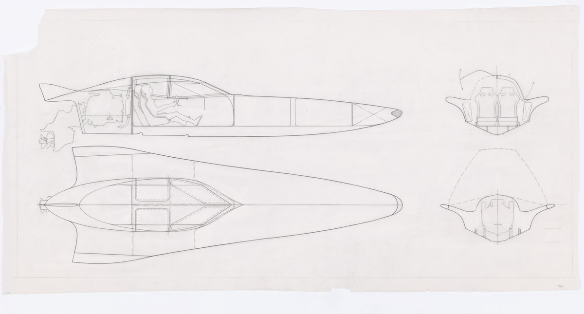 Fyra ritningar till B-24, ett original och kopia, och två detaljritningar på sittbrunn profil och sektioner.