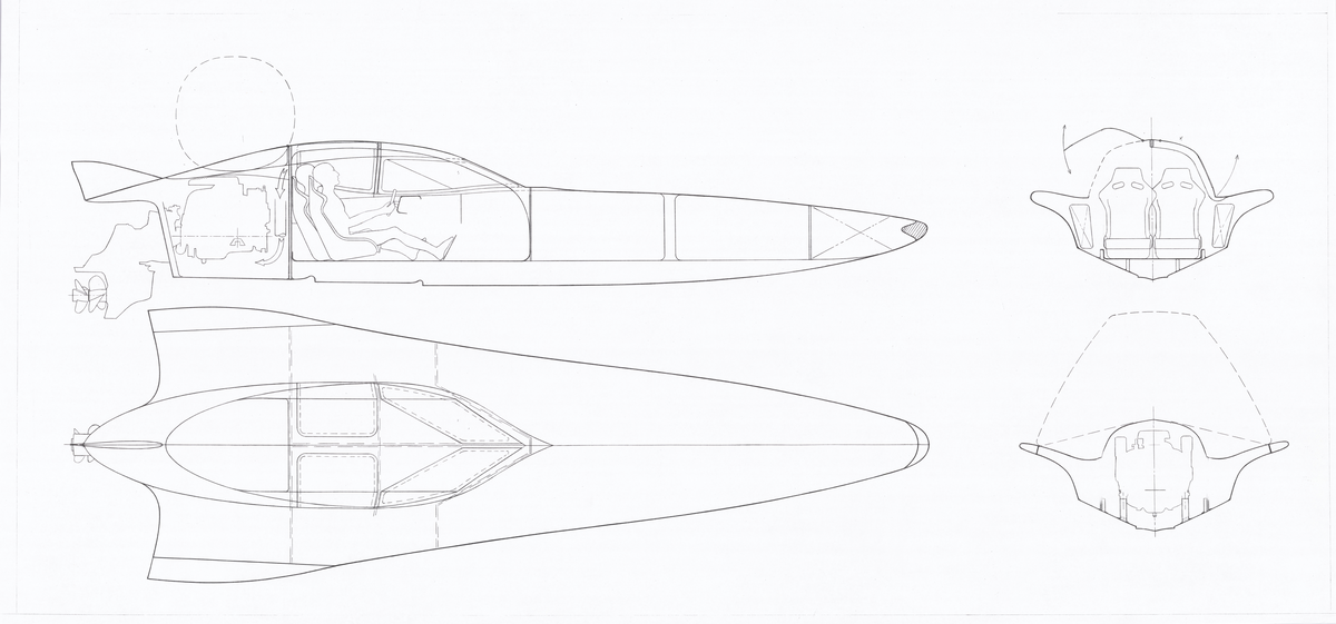 Fyra ritningar till B-24, ett original och kopia, och två detaljritningar på sittbrunn profil och sektioner.