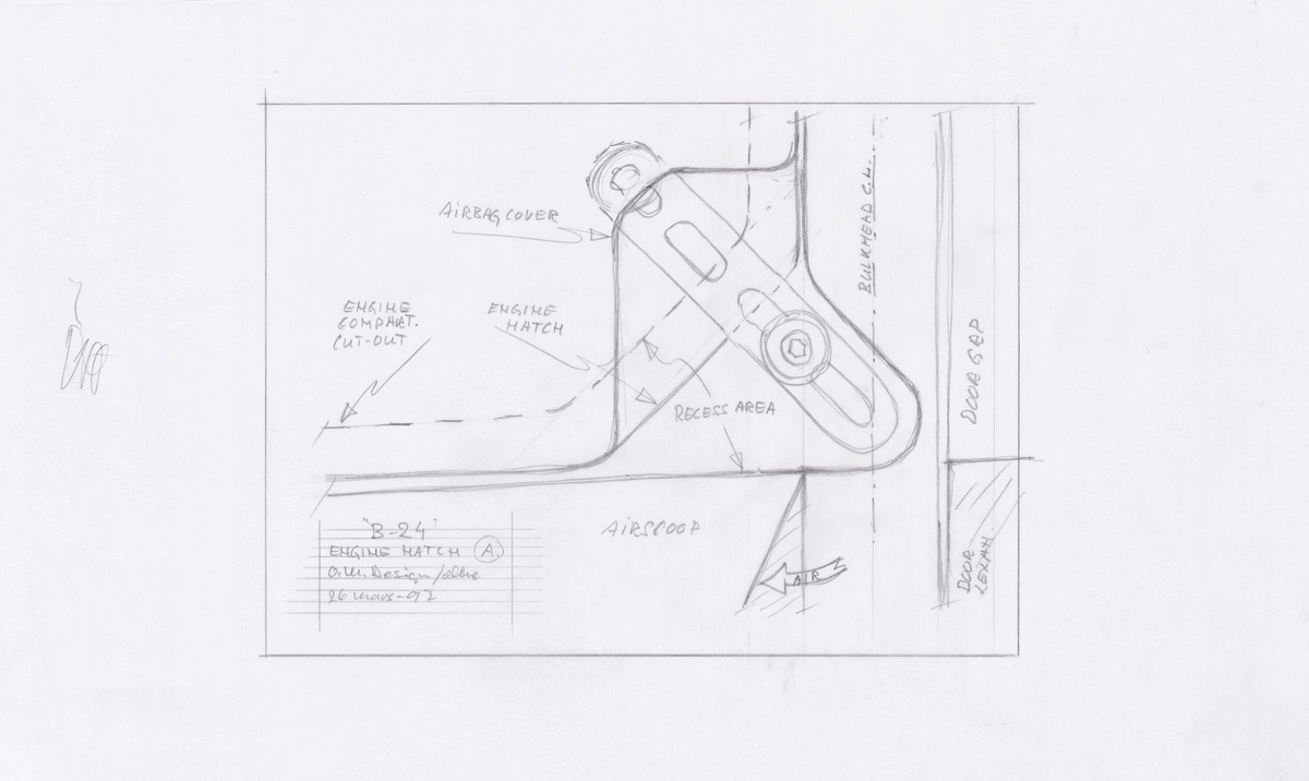 Två ritningar på motorkåpa till B-24, A och B ritning