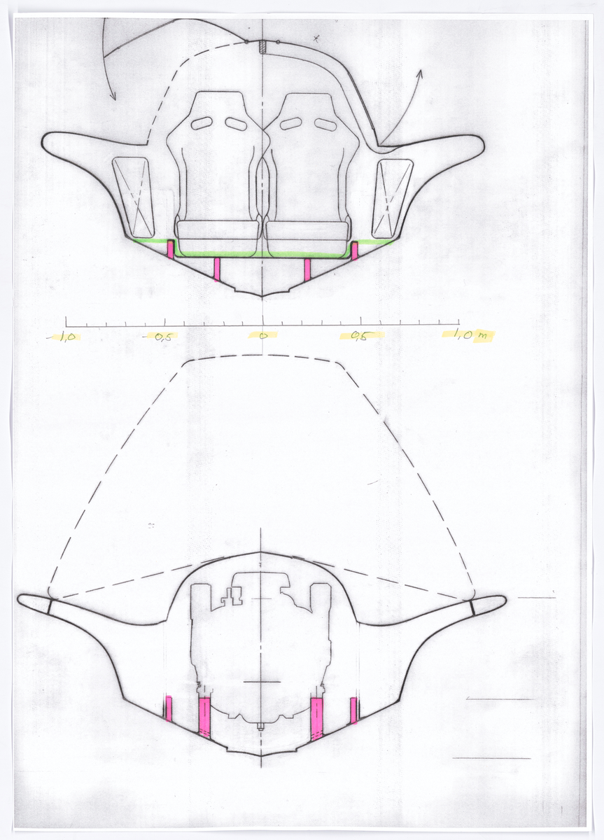 Fyra ritningar till B-24, ett original och kopia, och två detaljritningar på sittbrunn profil och sektioner.