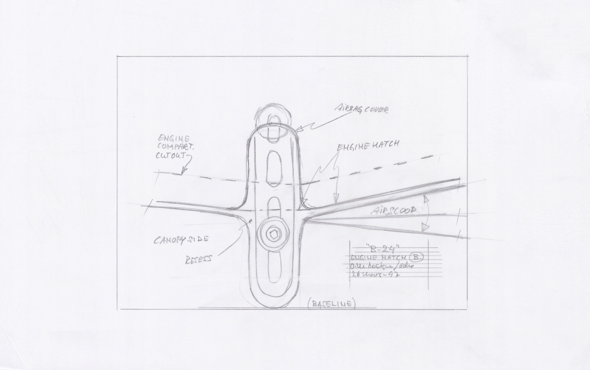 Två ritningar på motorkåpa till B-24, A och B ritning