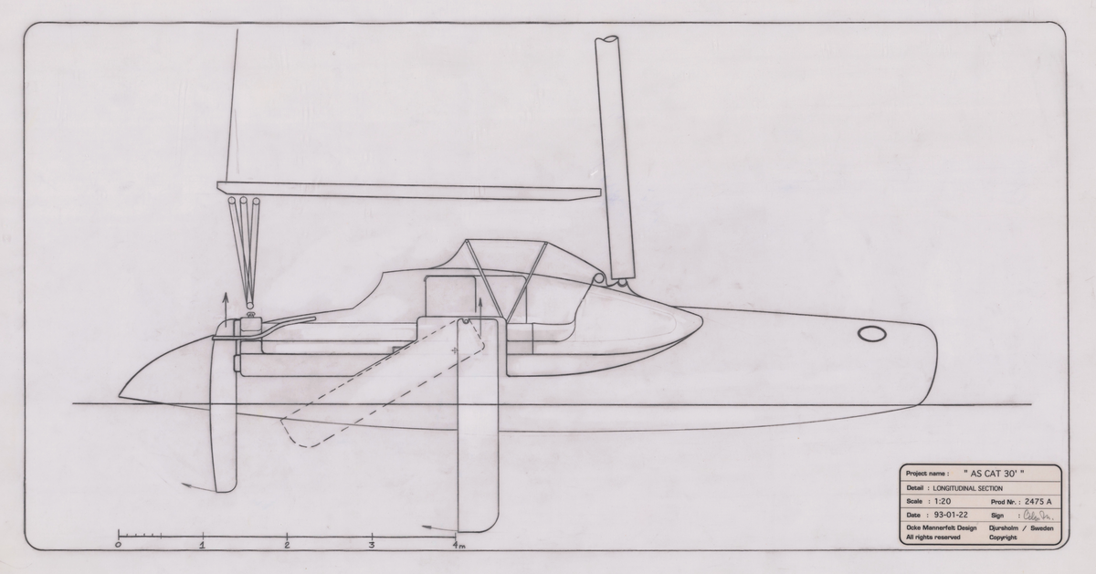 Längdgenomskärning till AS CAT 30'