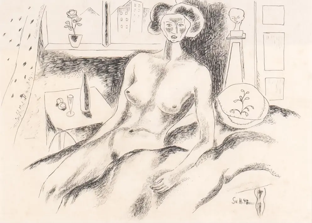 Kvinne privat [Pennetegning]