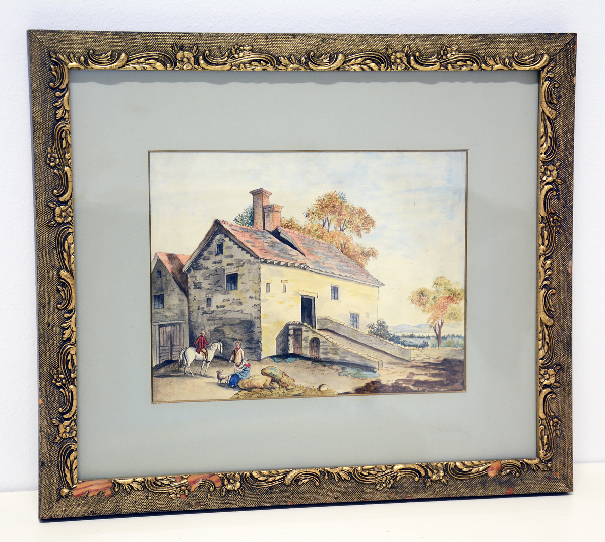 Landskap med murhus, dyr og mennesker